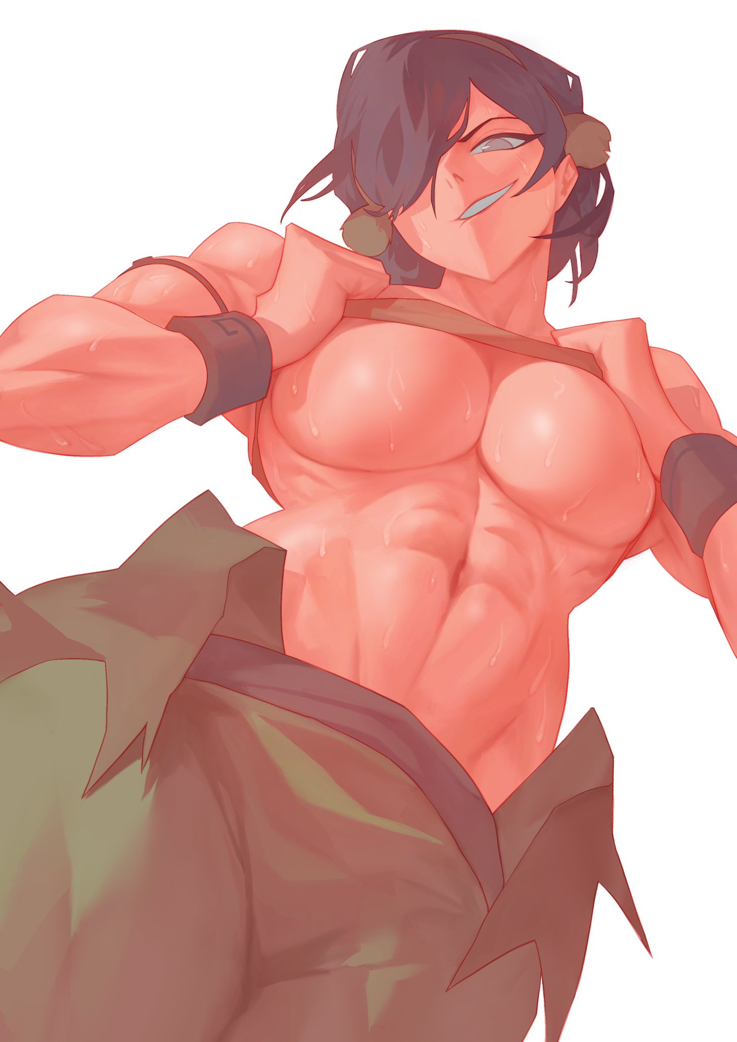 1girls, abs, avatar legends, avatar the last airbender, bare arms, bare shoulders, big breasts, black hair, blind, blind eye, clothed, clothing, color, female, female focus, female only, fit female, hi res, large breasts, light skin, light-skinned female, muscles, muscular, muscular female, nickelodeon, nickelodeon animation studio, rebigaki art, short hair, solo, solo female, tagme, the legend of aang, thick thighs, toph bei fong, underboob, yknivel