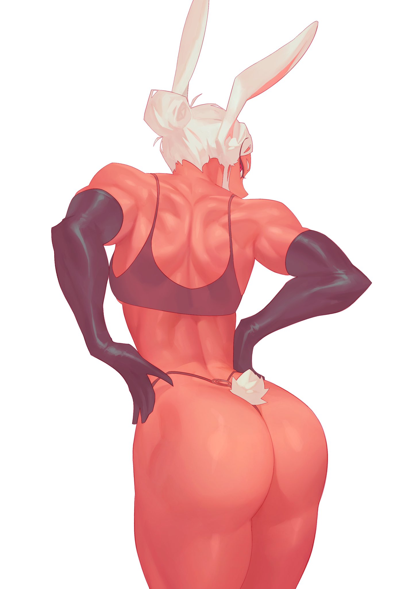 1girls, ass, ass focus, back, back view, bare arms, bare legs, bare shoulders, bare thighs, big ass, big breasts, big butt, butt, clothed, clothing, color, female, female focus, female only, hi res, large breasts, light skin, light-skinned female, long hair, mirko, miruko, muscles, muscular, muscular back, muscular female, my hero academia, rebigaki art, red eyes, rumi usagiyama, solo, solo female, tagme, thick thighs, white hair, yknivel