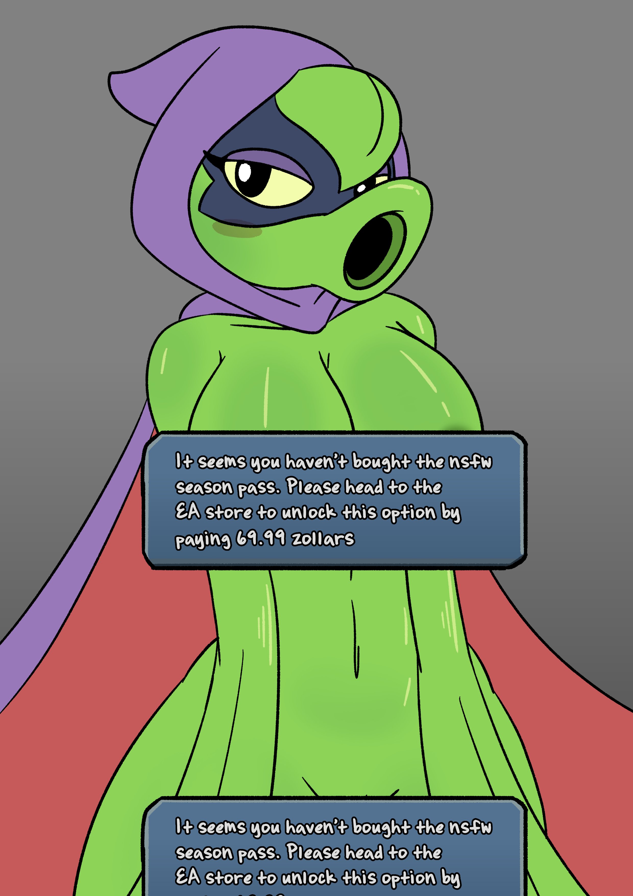 anthro, anthrofied, ass, big breasts, breasts, bruhmynameisdylan, censored, electronic arts, female, flora fauna, green shadow (pvz), nsfwinthedark, peashooter (pvz), plant, plant humanoid, plantie, plants vs zombies, plants vs. zombies, popcap games, text, video game character, video games