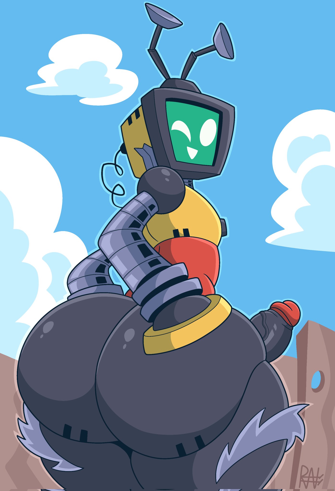 1boy, ass, big areola, big ass, big breasts, big penis, breasts, computer, cute, cute face, erection, femboy, huge ass, hung femboy, hung trap, lawnmower, lawnmower (pvz), male, mo (pvz), penis, plants vs zombies, plants vs zombies 3, ravage41, robot, robot boy, screen face, simple background, tagme, thick thighs