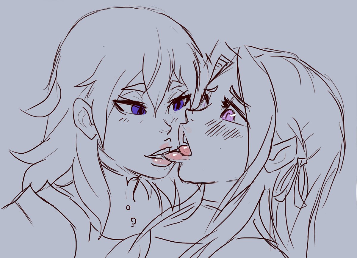 2girls, biting, biting lip, blush, byleth (fire emblem), byleth (fire emblem) (female), edelgard von hresvelg, female, female only, fire emblem, fire emblem: three houses, looking at another, multiple females, multiple girls, ungulatr, yuri