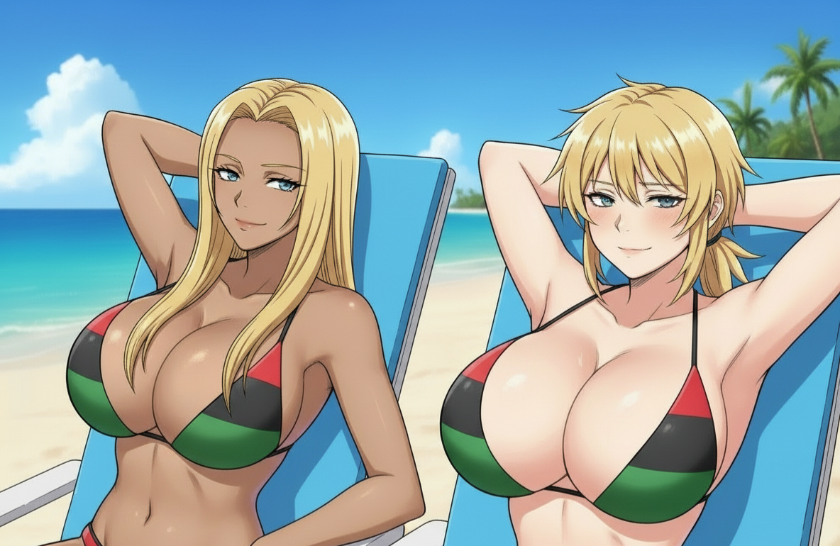 2girls, ai generated, alternate breast size, blacked, blacked clothing, duo, female focus, female only, hellsing, hjqjjwbeb, huge breasts, integra hellsing, looking at viewer, pan african colors, seras victoria, tagme