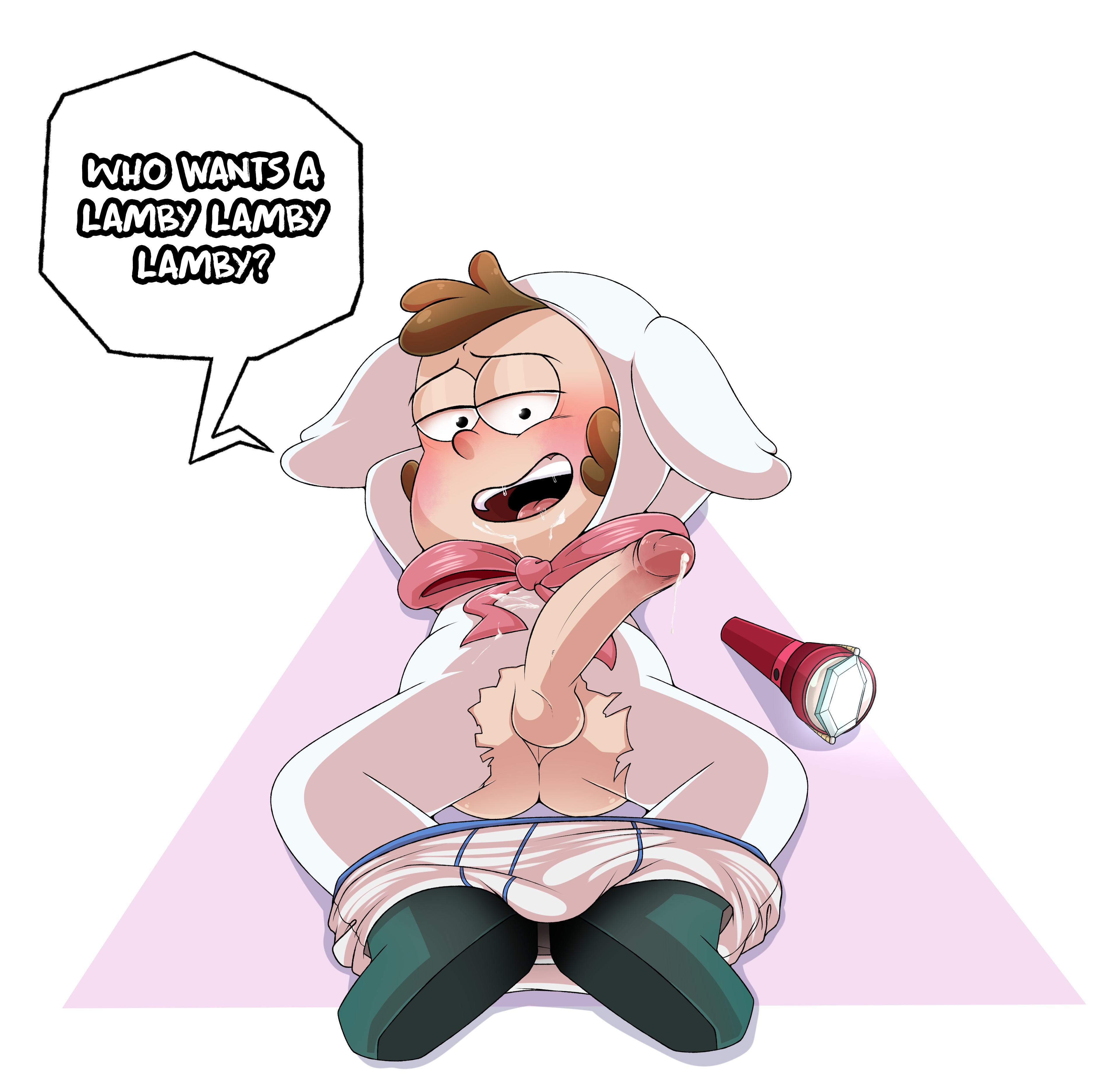 1boy, arms behind back, balls, blush, briefs, circumcised, costume, cum, cum drip, cum dripping from penis, dialogue, dipper pines, disney, disney channel, english text, enookie, erection, glans, gravity falls, growth, looking at viewer, male, male only, penis, ripped clothing, solo, solo male, straight hair, talking to viewer, text, underwear, underwear down