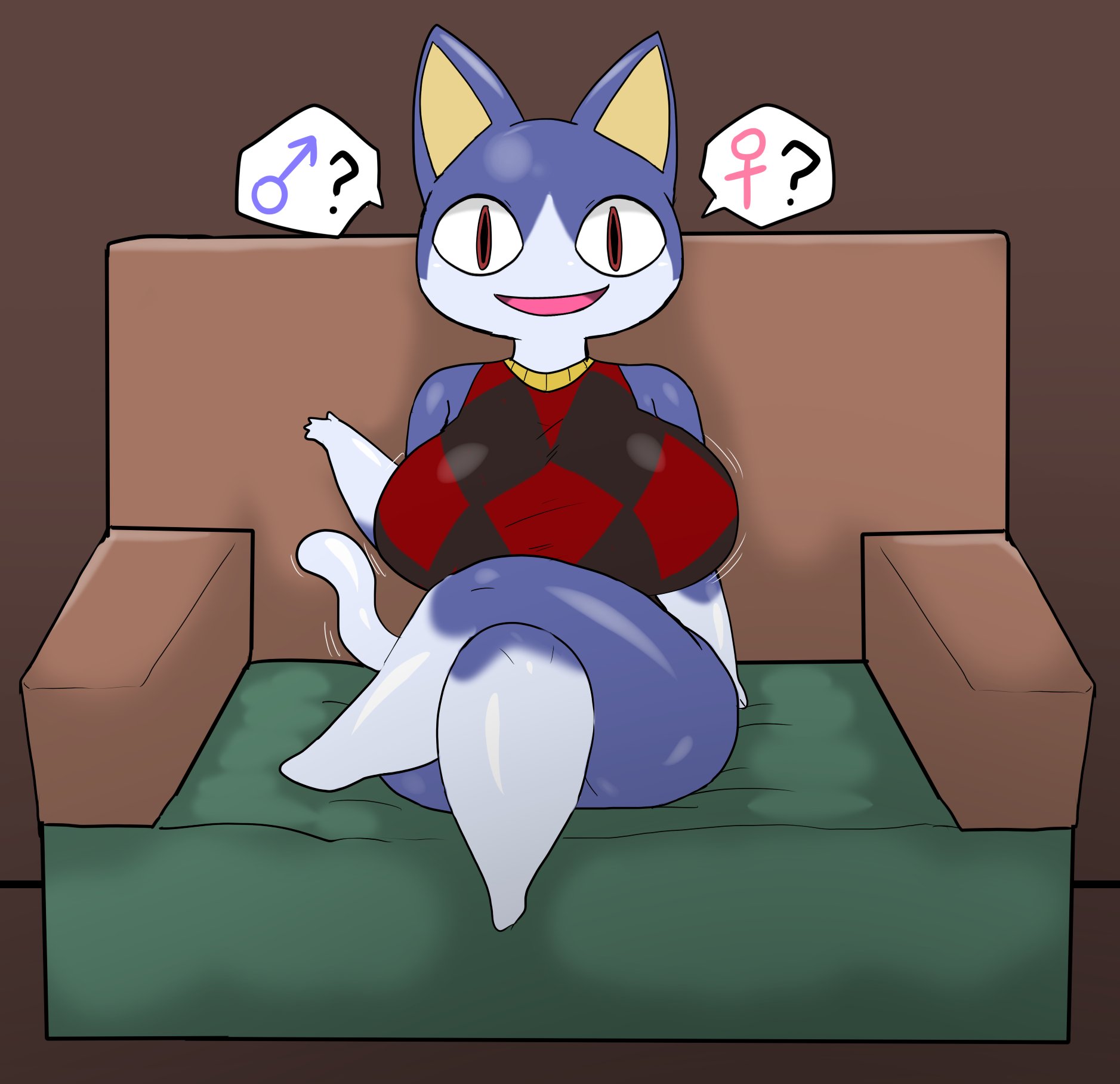 ?, about to pound the fuck outta em, animal crossing, anthro, anthrofied, anthrofied female, big breasts, breast, cat humanoid, cat tail, catgirl, enigi09, feline, furry, gender symbol, genderswap (mtf), looking at viewer, nintendo, rover (animal crossing), rule 63, sitting, video game character, video games