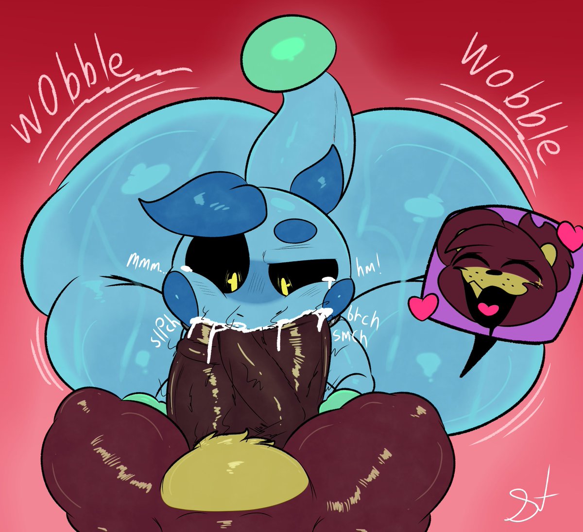 big butt, disembodied head, fellatio, hairy penis, hyper penis, pleasure face, pleasured, plushtrapboyuwu, raphael (plushtrapboyuwu), thick thighs, wobbling ass, wrath (plushtrapboyuwu)