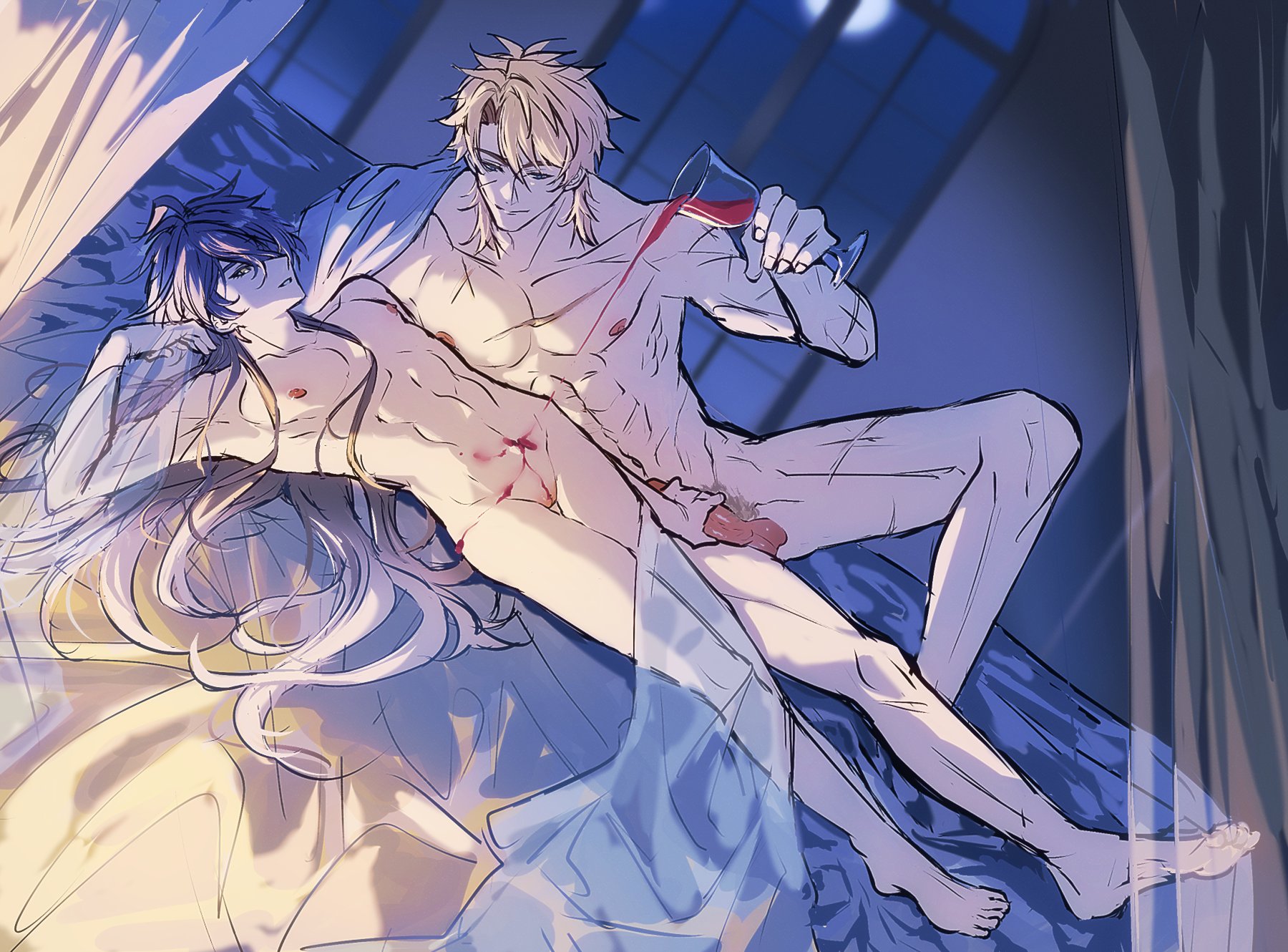 2boys, cuntboy, flins (genshin impact), gay, genshin impact, male, male only, torisukedesu, varka (genshin impact), yaoi