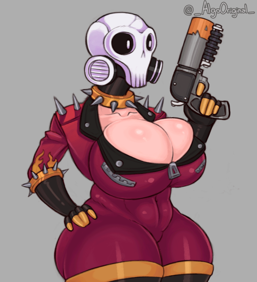 algo_original big_ass big_breasts bodysuit cleavage female female_only fempyro fire flare_gun gas_mask gigantic_ass gigantic_breasts gun mask masked pyro pyro_(team_fortress_2) red rubber rubber_gloves rubber_suit scorch_shot_(tf2) skull skull_mask spikes team_fortress_2 thick thick_thighs voluptuous white_skin zipper_pull_tab