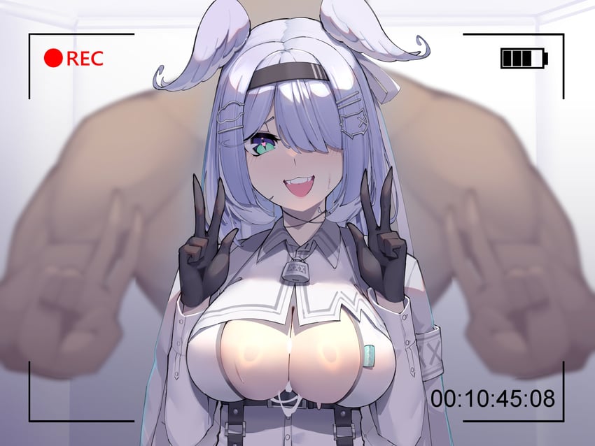 1male, 2d, after paizuri, after titfuck, anime, big breasts, big male, bitch, black gloves, blacked female, blue wings, boob window, boobs, cleavage, cuck, cum inside breasts, cum on body, cum on breasts, dark skin, dark-skinned male, double v, dripping, dripping cum, dripping semen, elira pendora, female, goat king, hair ornament, hairband, heart, heart symbol, heart-shaped pupils, implied paizuri, implied titfuck, large breasts, muscular, muscular male, nijisanji, nijisanji en, paizuri, paizuri lead by female, peace sign, recording, recording video, slutty female, smile, smiling at camera, smiling at viewer, sweat, sweating, timestamp, titfuck, v sign, virtual youtuber, voluptuous female, white clothes, white skin, white skinned female, wings on head