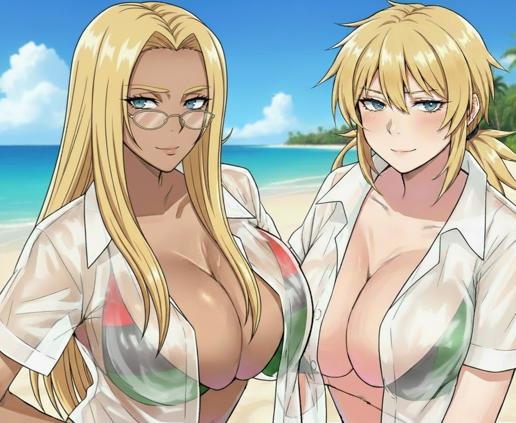 2girls, ai generated, alternate breast size, blacked, blacked clothing, duo, female only, hellsing, hjqjjwbeb, huge breasts, integra hellsing, looking at viewer, seras victoria, tagme, transparent clothing