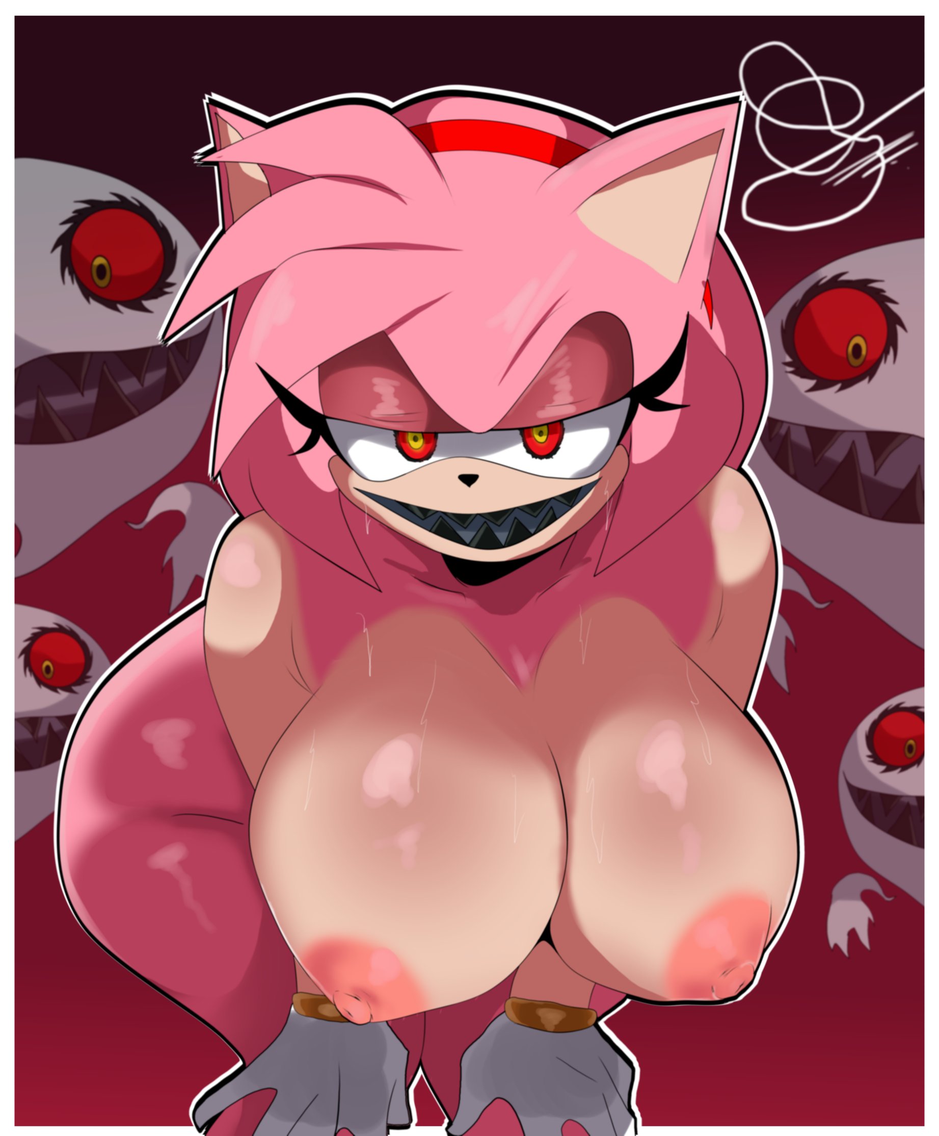 1girls, amy rose, anthro, anthro female, areolae, big ass, breasts, eulipotyphlan, female, female focus, ghost, gloves, hedgehog, huge breasts, large breasts, looking at viewer, mammal, massive breasts, nightmare waifu, nipples, possessed amy rose, roycew 303, sega, sharp teeth, sonic (series), sonic the hedgehog (series), sonic x