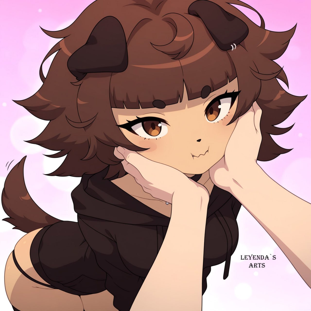 ai generated, anthro, black hoodie, black stockings, black thong, canine, female, furry, leyendas arts, mimi (typh)