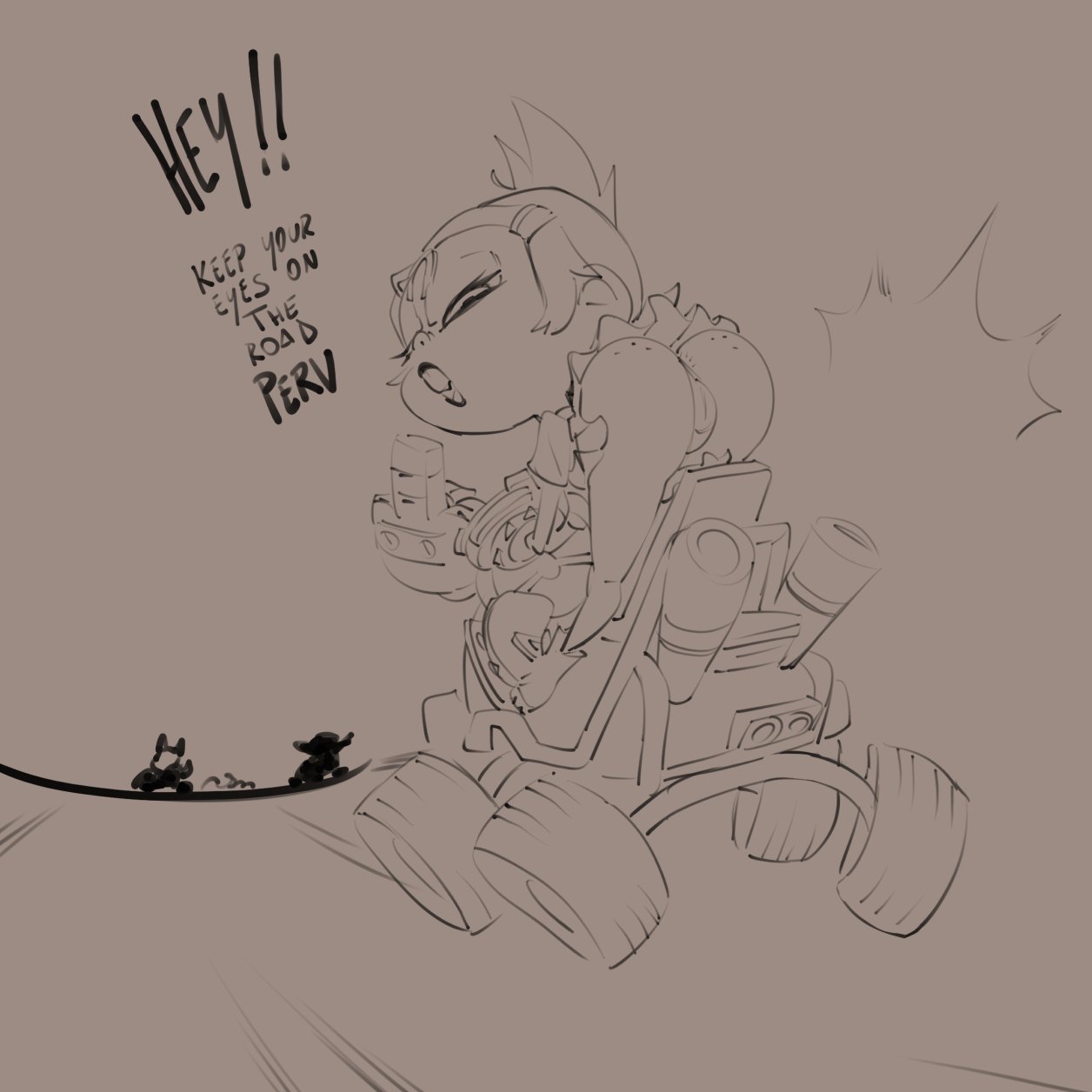 2d, 2d (artwork), 2d artwork, ass, crash (series), crash team racing nitro-fueled, female, freckles on ass, hair, lips, middle finger, monochrome, nina cortex, pantylines, pokachu (artist), pussy, sketch, solo, solo female