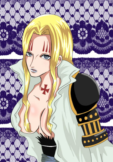 1girls artist_request basil_hawkins blonde_hair female female_only genderswap_(mtf) one_piece open_shirt rule_63 solo straight_hair tattoo