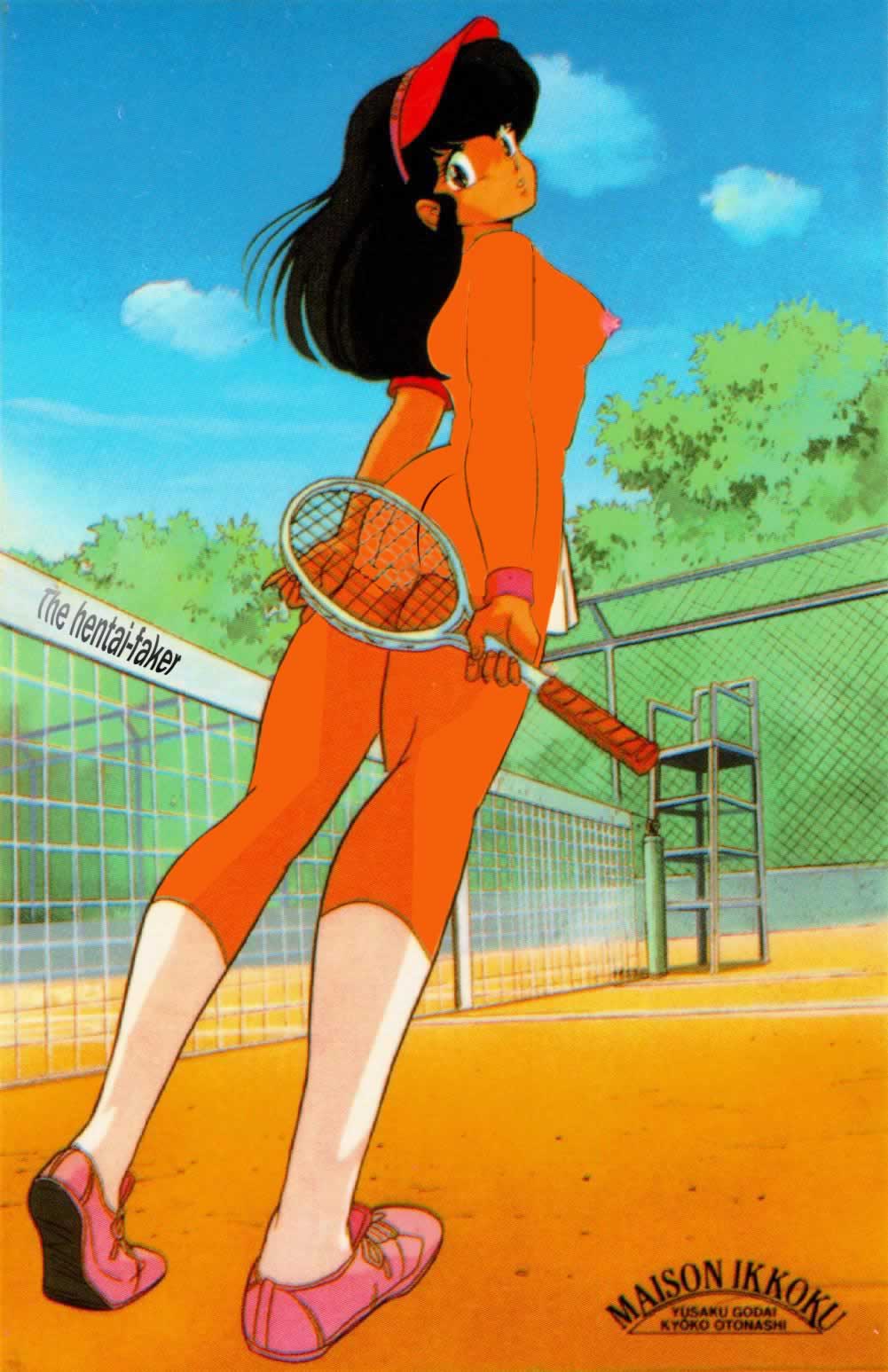 1girls 80s ass black_hair breasts edit female female_only human kyoko_otonashi large_breasts light-skinned_female light_skin long_hair maison_ikkoku moriyama_yuji nipples nude nude_filter official_art screencap solo tennis_racket