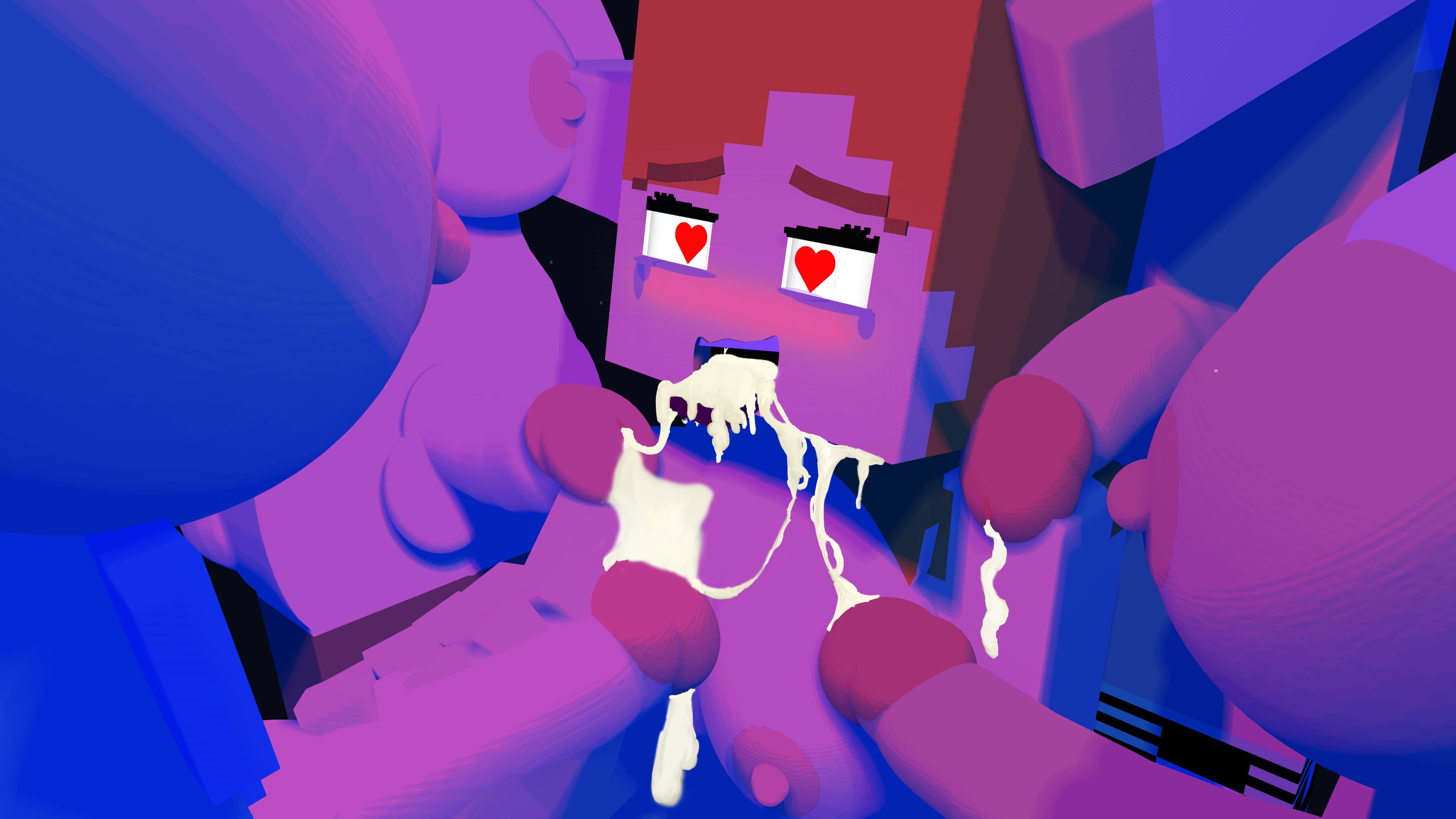 3d, 4futas, 5girls, alex (minecraft), big breasts, breasts, crying, cum in mouth, cum on body, cum on face, female, futa on female, futanari, heart eyes, heart-shaped pupils, intersex, mine-imator, minecraft, nude, orange hair, orgy, pouipouimc, tagme, tears
