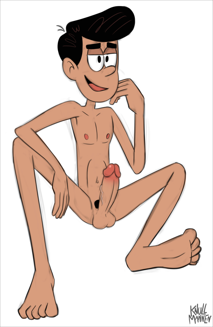 1boy balls barefoot black_hair brown_skin erect_penis erection feet flat_chest full_body hand_on_chin knullmannen legs_held_open male male_only miguel_(the_loud_house) nipples penis_out sitting soles solo solo_focus spread_legs straight_hair testicles the_loud_house toes veiny_penis white_background