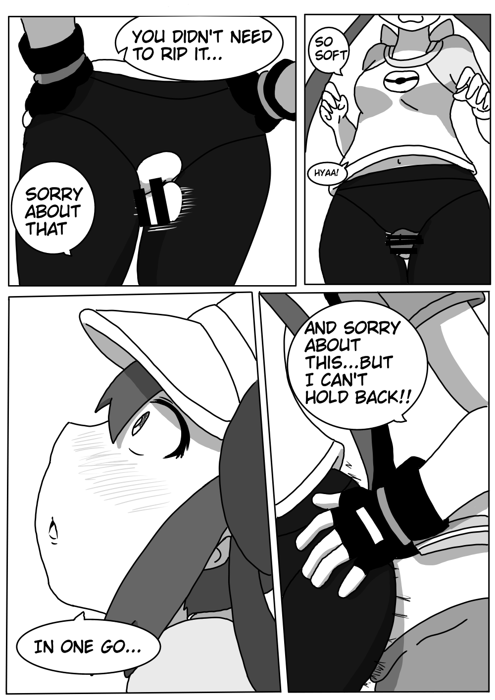 1boy, 1girls, artist request, ass, ass grab, breasts, censored, close up, clothes, comic, female, gloves, human, human only, imminent sex, male, monochrome, nintendo, penis, pokemon, pokemon bw2, pokemon rgby, rosa (pokemon), satoshi (pokemon), sex, source request, straight, text, thigh sex, wide hips