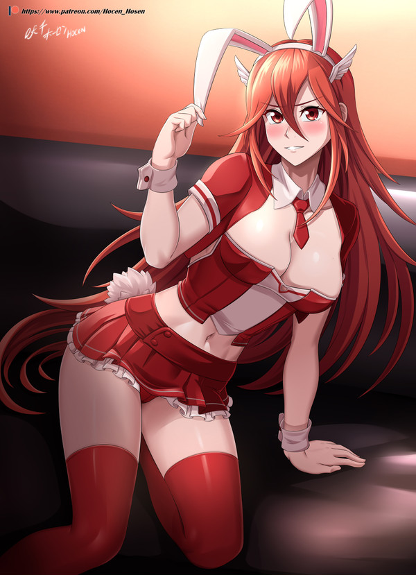 1girls absurdres alternate_costume animal_ears artist_name blush breasts bunny_ears bunny_tail cleavage cordelia_(fire_emblem) detached_collar fake_animal_ears fire_emblem fire_emblem_awakening hair_ornament highres hocen long_hair navel parted_lips patreon_logo patreon_username photoshop_(medium) rabbit_ears red_eyes red_hair short_skirt solo vilde_loh_hocen watermark web_address wrist_cuffs