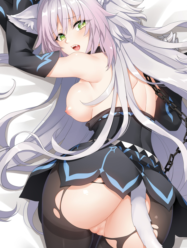 areolae atalanta_(alter)_(fate) cat_ears daki-makura dakimakura fate/apocrypha fate/grand_order fate_(series) green_eyes long_hair looking_at_viewer nekomimi nipples pussy white_hair