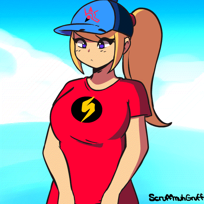 1girls, animated, big breasts, bikini, bouncing breasts, breasts, cleavage, female, large breasts, looking at viewer, metroid, nintendo, samus aran, scruffmuhgruff, shirt lift, solo