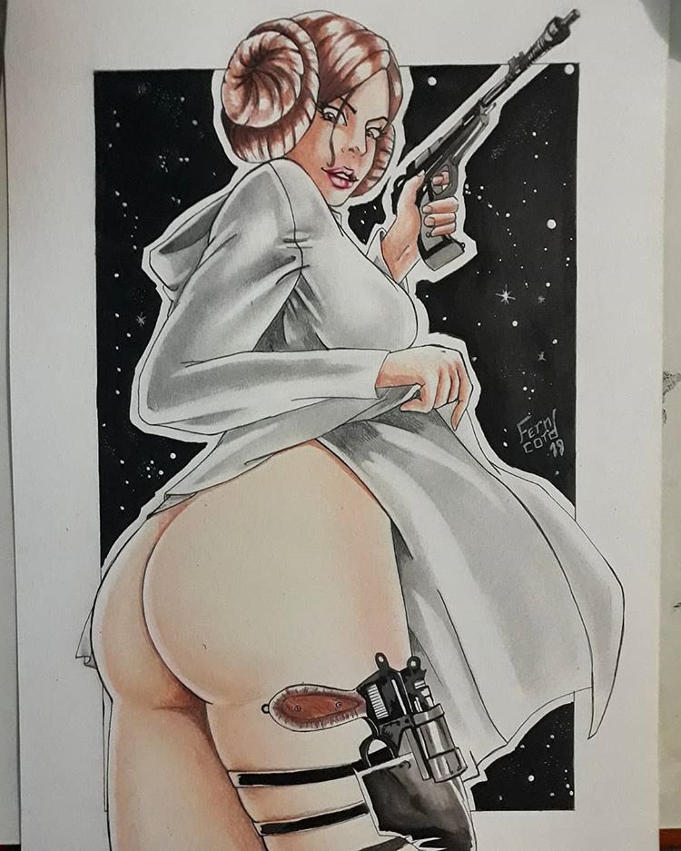 44_heavy_blaster_pistol ass blaster clothed defender_sporting_blaster_pistol dress_lift fernando_cordeiro firearm gun hair_bun hair_buns holding_gun holding_weapon holster leg_holster pistol princess_leia_organa standing star_wars weapon