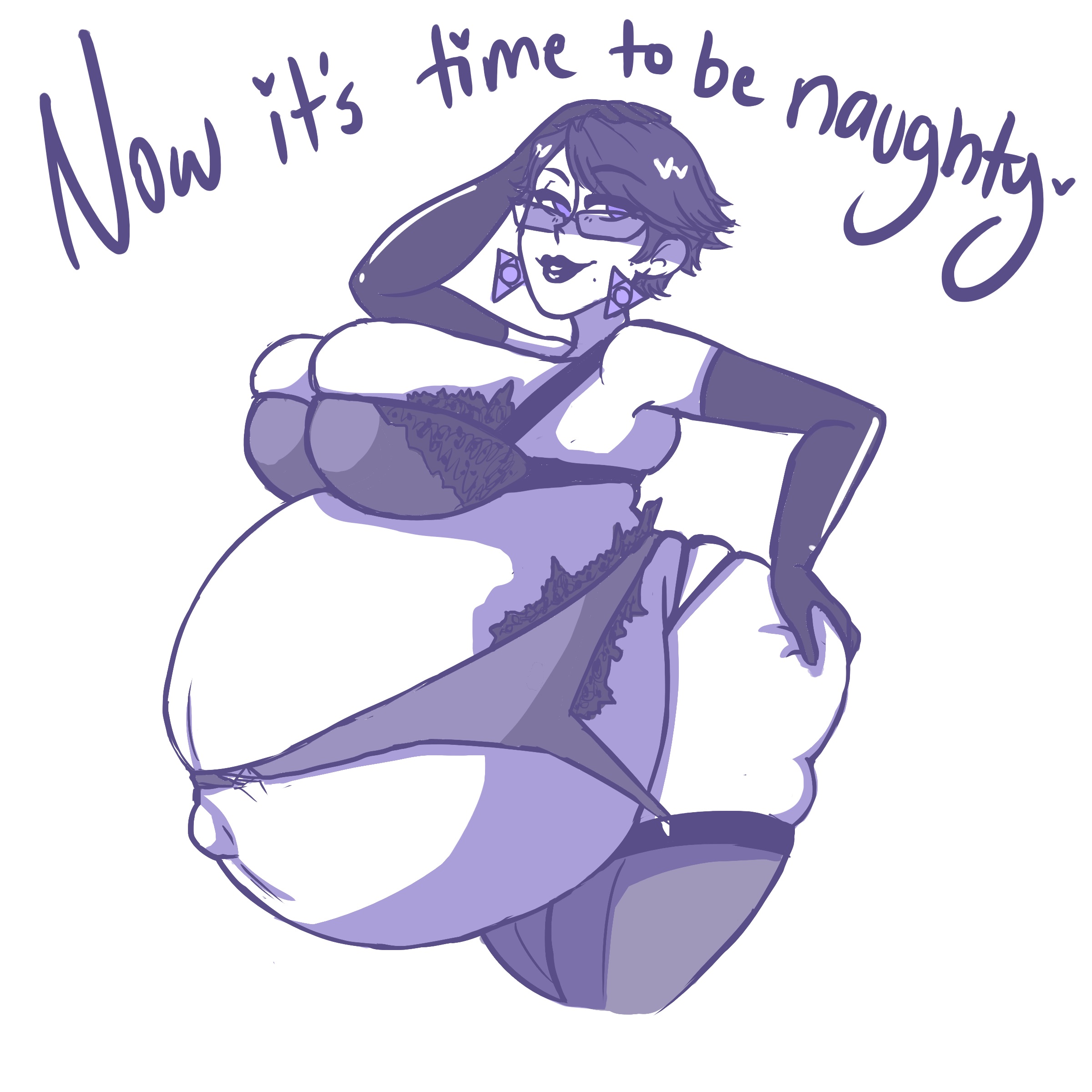 1girls, ass, ass grab, bayonetta, bayonetta (character), belly, big belly, big breasts, black hair, breasts, earrings, female, female only, glasses, gloves, huge breasts, lingerie, lips, lipstick, milf, mole, mole under mouth, pregnant, ready to pop, short hair, sketch, slickpens, solo, stockings, tagme, tight clothing, torn clothes