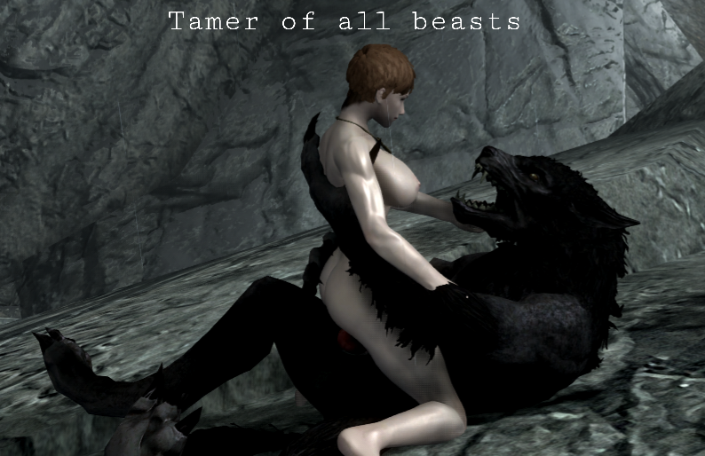 1male 3d 3d_(artwork) ass cowgirl_position domination english_text female_warrior large_breasts mod muscular_female orange_hair outdoor screencap short_hair sideboob skyrim taming the_elder_scrolls werewolf