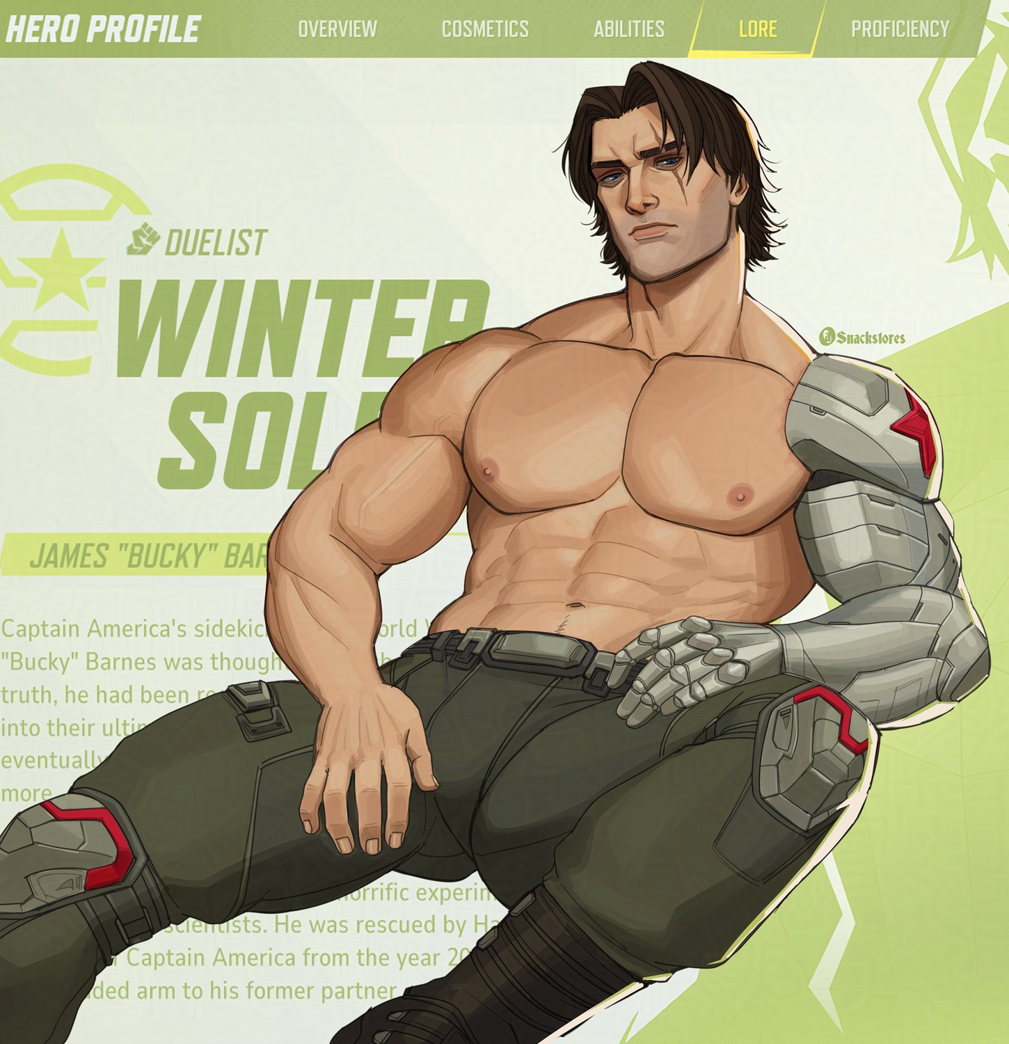 1boy, abs, big pecs, bucky barnes, male, male only, marvel, marvel comics, marvel rivals, solo, topless, winter soldier, winter soldier (marvel rivals)