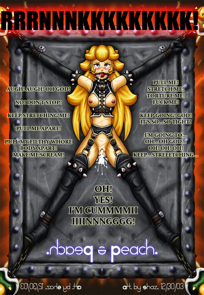 after_rape ball_gag bondage crying_with_eyes_open gag gagged mario_(series) nintendo nipples princess_peach pussy rack_(torture) shaxbert stretching super_mario_bros. torture torture_chamber