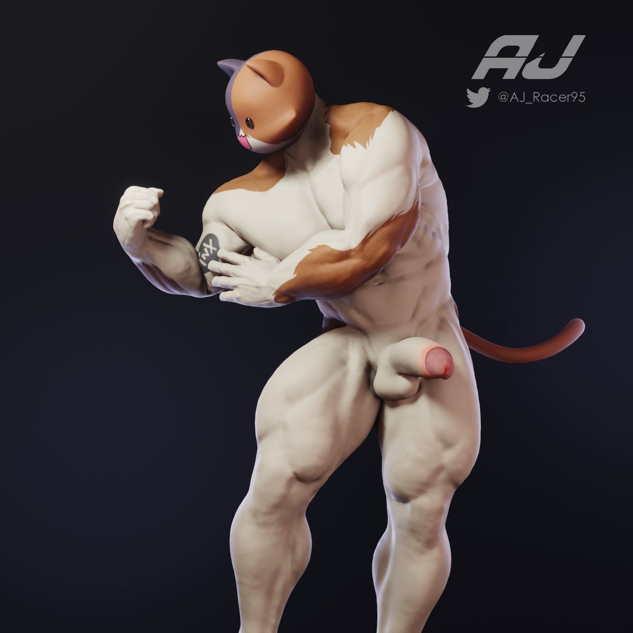 1boy, 3d, aj racer95, balls, big penis, bottomless, cat, domestic cat, feline, flexing, fortnite, gay, happy, male, male focus, male only, meowscles (fortnite), muscles, muscular, muscular male, nude, nude male, open eyes, penis, presenting penis, tagme, tail, testicles