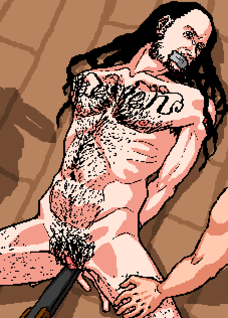 black_eyes black_hair crying cuntboy dreadlocks duct_tape fully_nude gagged gun gun_in_pussy gun_play hairy intersex jdevil jonathan_davis lowres on_floor spread_legs tattoo tattoo_on_chest tattooed_arm tied_up vaginal_insertion