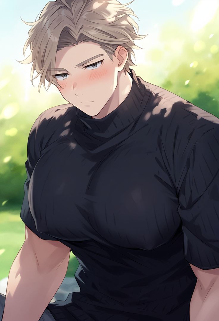 ai_generated bara bara_tiddies bara_tits barazoku black_clothing blonde_hair dadcoochie gray_eyed human male male_focus moobs muscles muscular muscular_male nipples nipples_visible_through_clothing solo