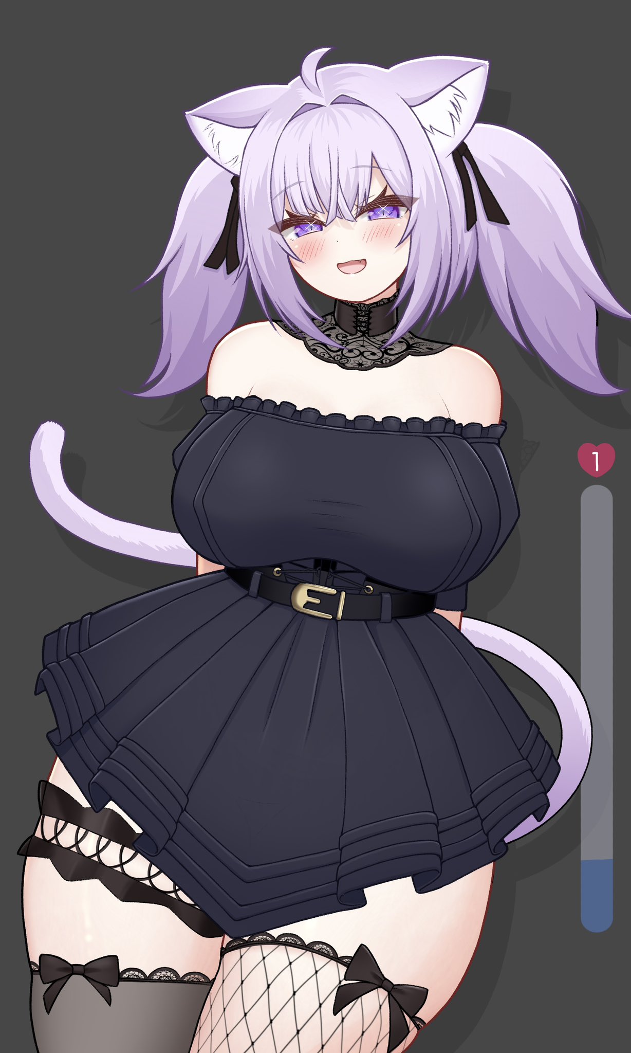 1girls, ani (twitter), ani (twitter) (cosplay), arms behind back, blush, breasts, cosplay, female, grok, half-closed eyes, hololive, hololive gamers, hololive japan, huge breasts, mochigome (mochigomemcmc), nekomata okayu, open mouth, smile, solo, thick thighs, variant set, virtual youtuber, wide hips