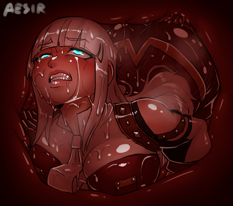 aesir aesir_(artist) android ass blue_eyes breasts clenched_teeth female_prey glowing_eyes oc stomach_internal vore white_hair