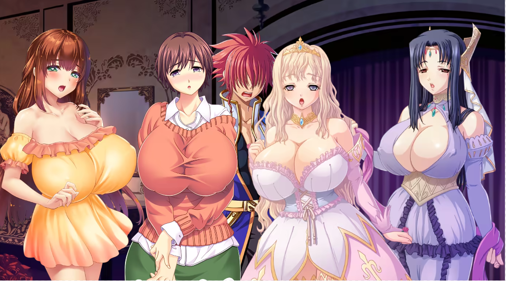 1boy 1boy4girls 4girls bare_shoulders before_paizuri before_sex before_sixsome blush blushed_female breasts brown_hair cleavage clothed_female clothed_male clothed_male_clothed_female covered_nipples dark_blue_hair edit edited fukunaga_koharu game_cg gigantic_breasts huge_breasts hyper_breasts king kyonyuu_fantasy kyonyuu_reijou_mc_gakuen lewd long_hair luceria_von_diamante lune male/female maou_ga_gendai_sekai_ni_tensei_shitara_oppai_o_medenakute_wa_naranaku_natta_ken married_woman massive_breasts mature_female mirror nipples_visible_through_clothing older_sister pervert pervert_female platinum_blonde_hair princess queen red_hair rokusaanu_do_dejiiru ryuuto_henge schoolgirl short_hair surprised_face tiara waffle yawato_iroha