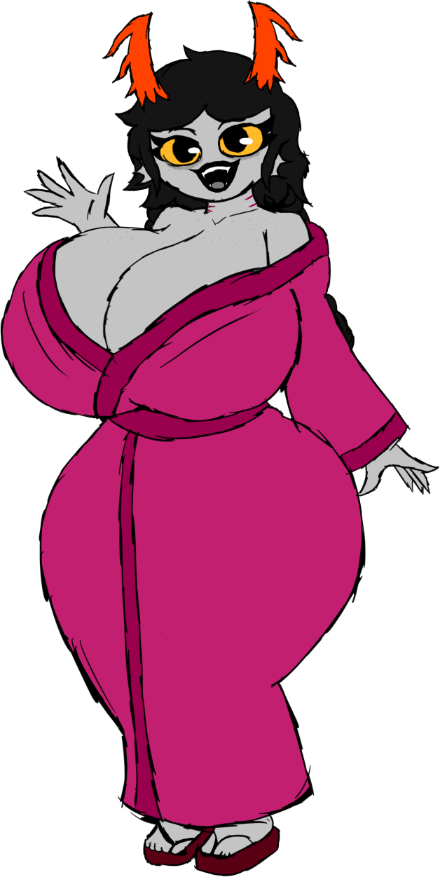 bathrobe big_ass fantroll homestuck homestuck_troll horns jakey_hboi2000 massive_breasts oc original_character pink