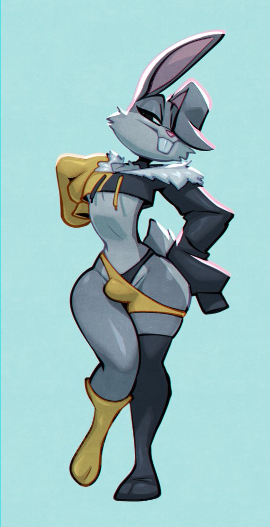 anthro big_hips bigdad bugs_bunny bulge bulge_through_clothing femboy fembugs_bunny furry lagomorph thick_thighs