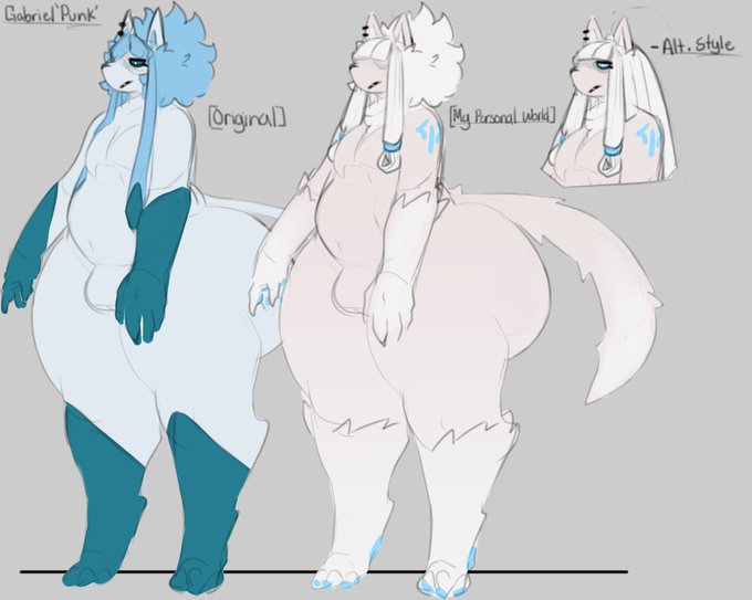 1boy 3_toes alternate_color anthro anthrofied belly big_ass big_belly blue_eyes blue_fur bottom_heavy canine chubby claws dongwongtang earrings feet furry glaceon half-closed_eyes huge_ass large_ass long_hair male male_focus male_only model_sheet nude original_character paws pokemon pokemon_(species) pokemon_dppt punk_(dongwongtang) sheath sketch solo tail text thick_thighs watermark white_fur wide_hips