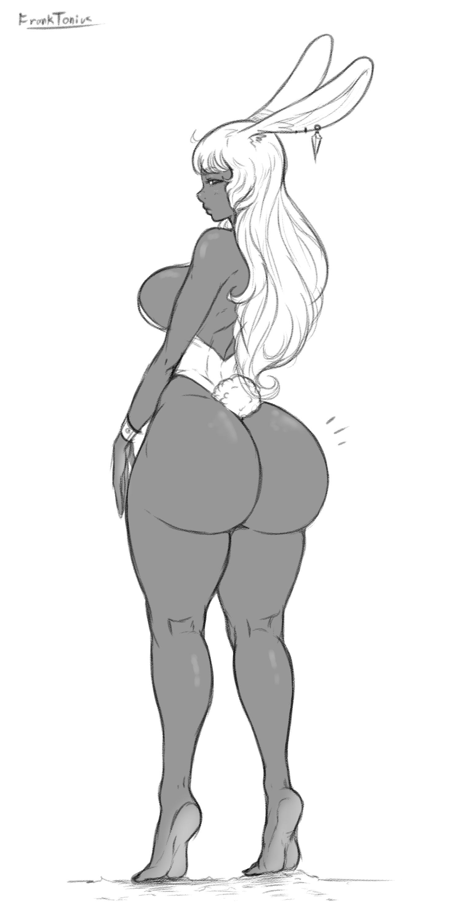 ass, big ass, dark skin, dark-skinned female, female, franktonius, monochrome, sketch, thick thighs