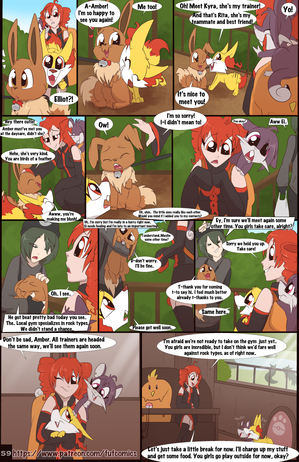 2boys 2girls amber_(fuf) bell black_hair brown_body brown_fur clothed clothing collar comic eevee english_text fangs female fennekin feral fuf fur furry grey_eyes hair hi_res human larger_female larger_male leash male mammal nintendo nude open_mouth orange_eyes original_character page_59 patreon pink_eyes pokémon_(species) pokemon pokemon_(species) pokemon_rgby pokemon_xy purple_body purple_fur rattata red_eyes rita_(fuf) size_difference smaller_female smaller_male smile testicles text tongue url video_games watermark white_body white_fur yellow_body yellow_fur