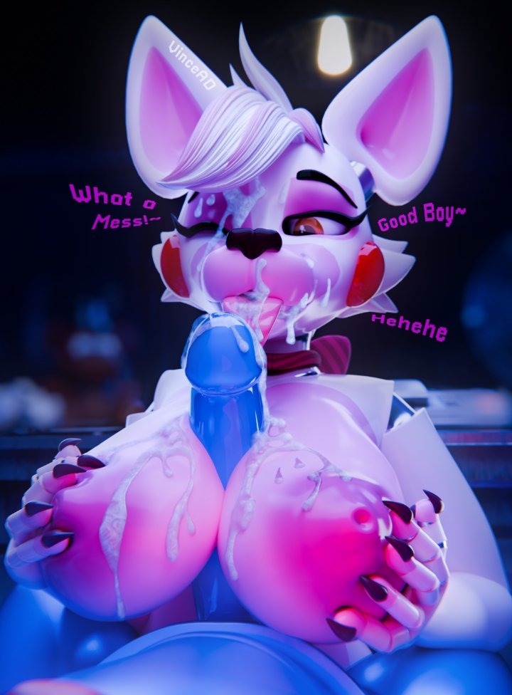 boobjob, cum on breasts, cum on face, dialogue, five nights at freddy's, good boy, mangle (fnaf), robot on robot, straight, tagme, titjob, tongue out, toy bonnie (fnaf), vinceafterd