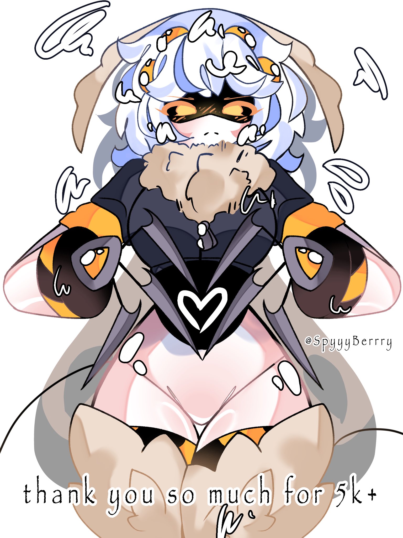 android girl, claws out, cute, female, female only, fluffy fur, heart hands, moth girl, murder drones, shy, sxpyyybxerrry, v (murder drones)