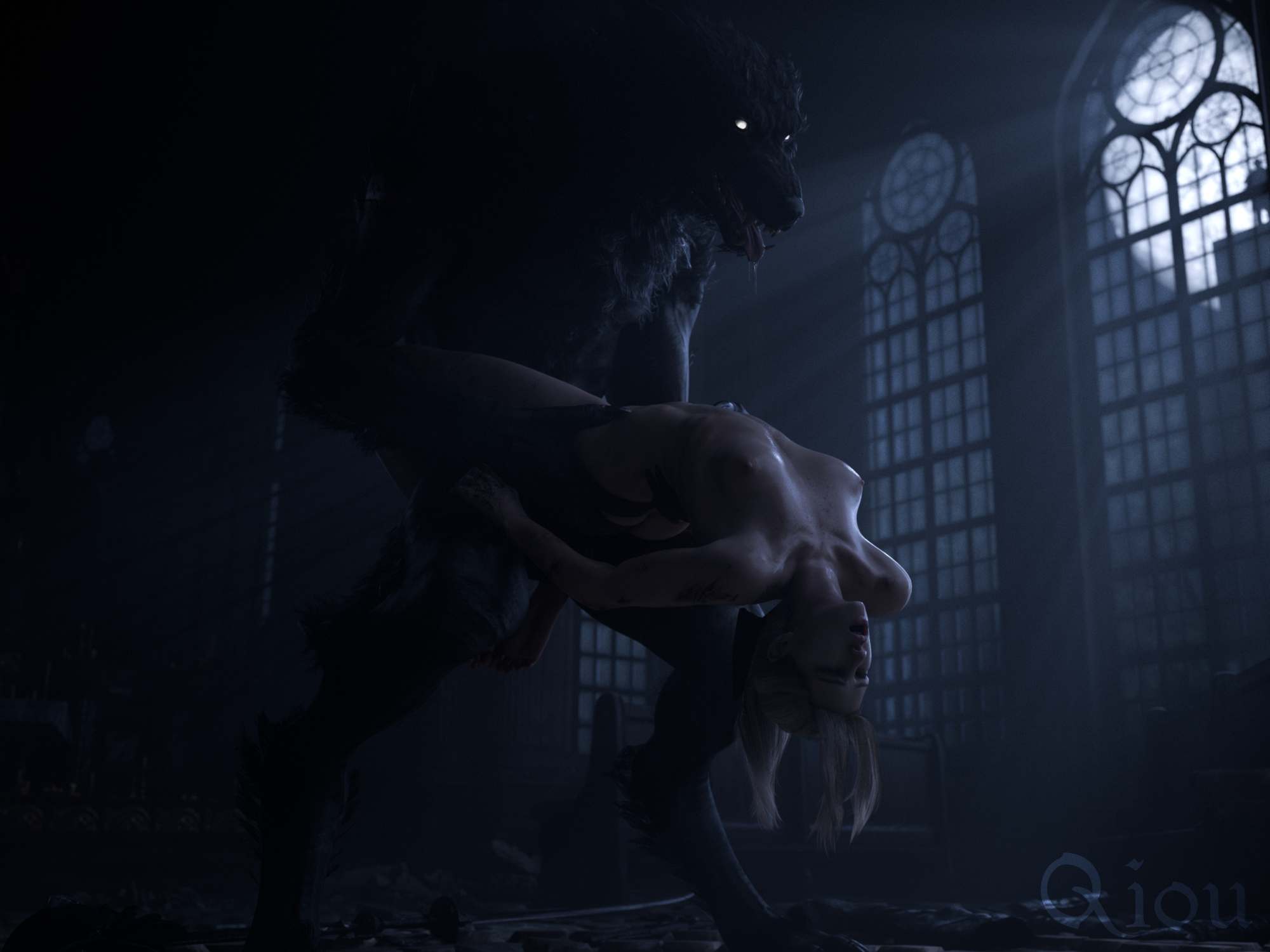 1boy, 1boy1girl, 1female, 1girl1boy, 1girls, 1male, 1monster, 3d, 3d (artwork), 4:3, ambiguous penetration, areola, areolae, bare legs, barefeet, barefoot, beast, blender, blender (software), blender cycles, bloodborne, canine, canine genitalia, canine on human, canine penis, female, female focus, interspecies, lady maria of the astral clocktower, male, male penetrating, male penetrating female, male/female, medium breasts, monster, monster cock, monster on female, nipples, no bra, no panties, nude, nude female, penetration, pleasure, pleasure face, pleasured, pleasured face, pleasured female, qiousfm, soles, soles female, toes, toes scrunch, werewolf, white hair