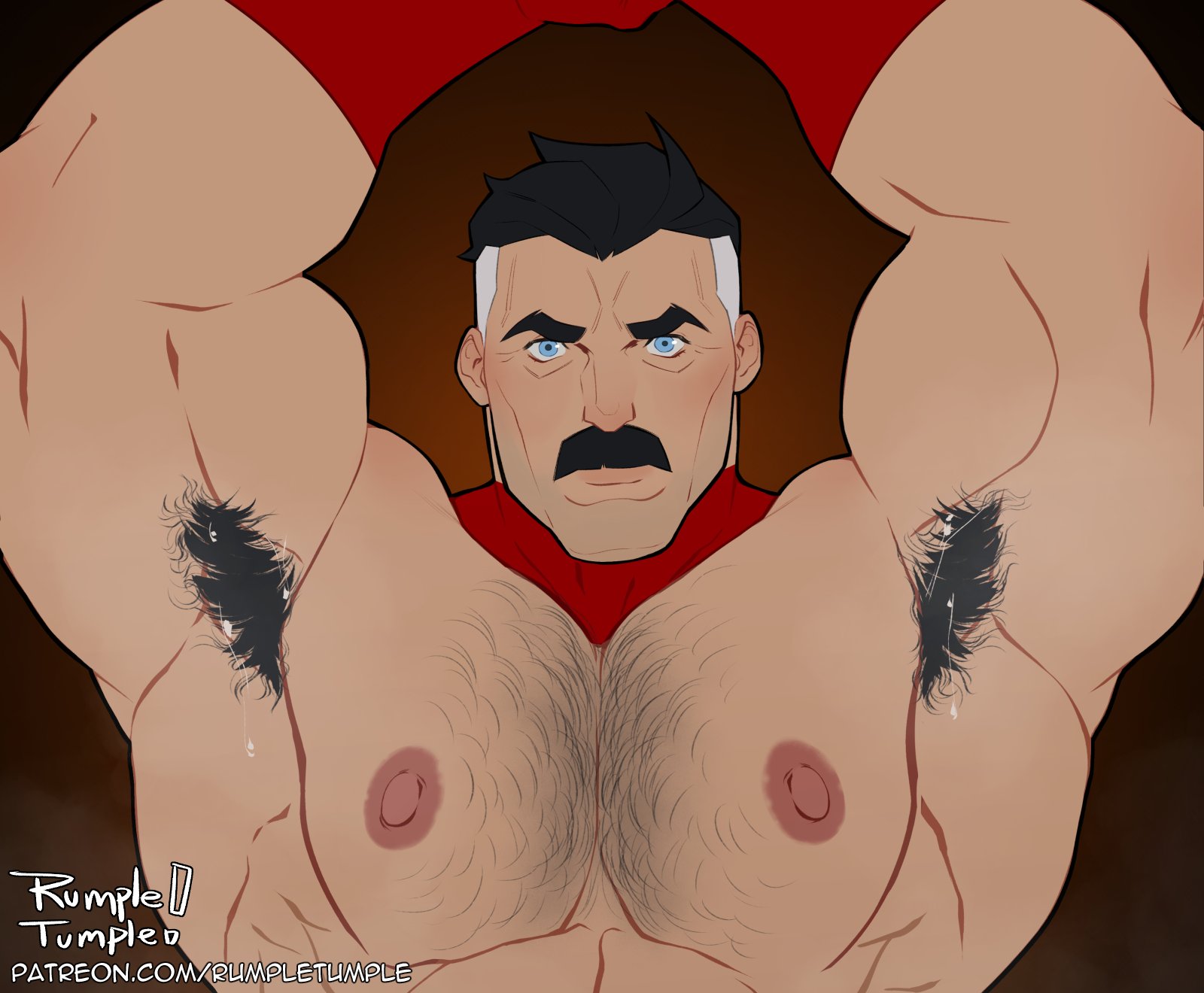 1boy, armpit hair, bara, big pecs, blue eyes, daddy, dilf, gay, gay male, hairy, hairy armpits, human, invincible, invincible (tv series), male, male only, moustache, muscular, muscular male, nipples, nolan grayson, omni-man, rumpletumple1, solo, yaoi