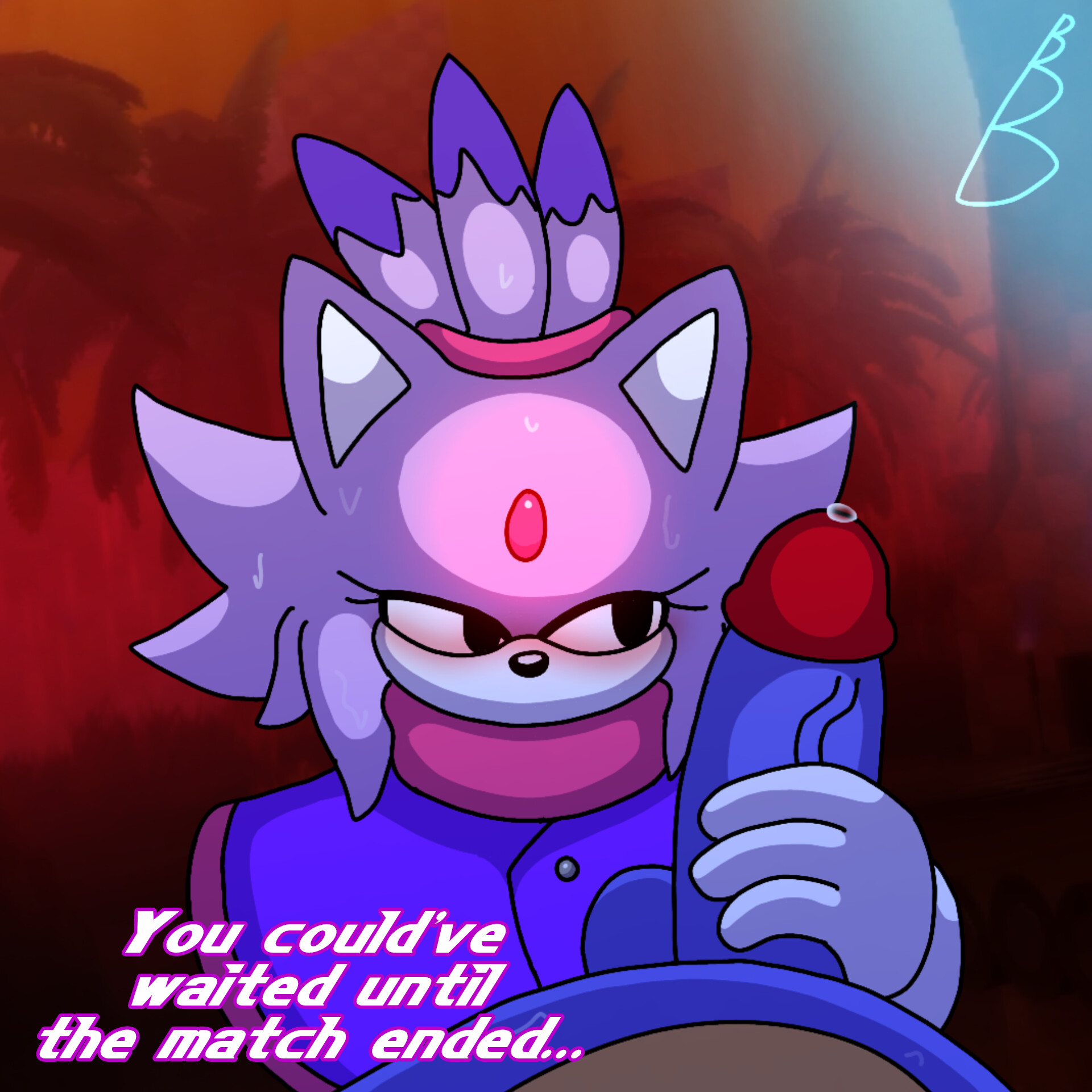 2026, blaze the cat, blaze the cat (om), blush, bunbreed, cloak, clothed, clothed masturbation, digital drawing, eyelids, female, gem, gem on forehead, gloved handjob, gloves, hand on penis, handjob, handjob with gloves, holding penis, leaking precum, looking at penis, male, male/female, masturbation, mobian (species), no mouth, outcome memories, penis, penis on face, penis out, pov, precum, roblox, roblox game, scarf, sega, sonic (series), sonic the hedgehog, sonic the hedgehog (series), sonic.exe (series), sweat, sweating, talking, talking to viewer, text, touching penis, white gloves