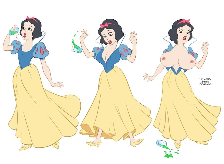 bare_breasts big_breasts breast_expansion breasts bursting_breasts disney disney_princess huge_breasts large_breasts medium_breasts nipples potion princess royalty snow_white_(disney) snow_white_and_the_seven_dwarfs tijuanabiblescholar