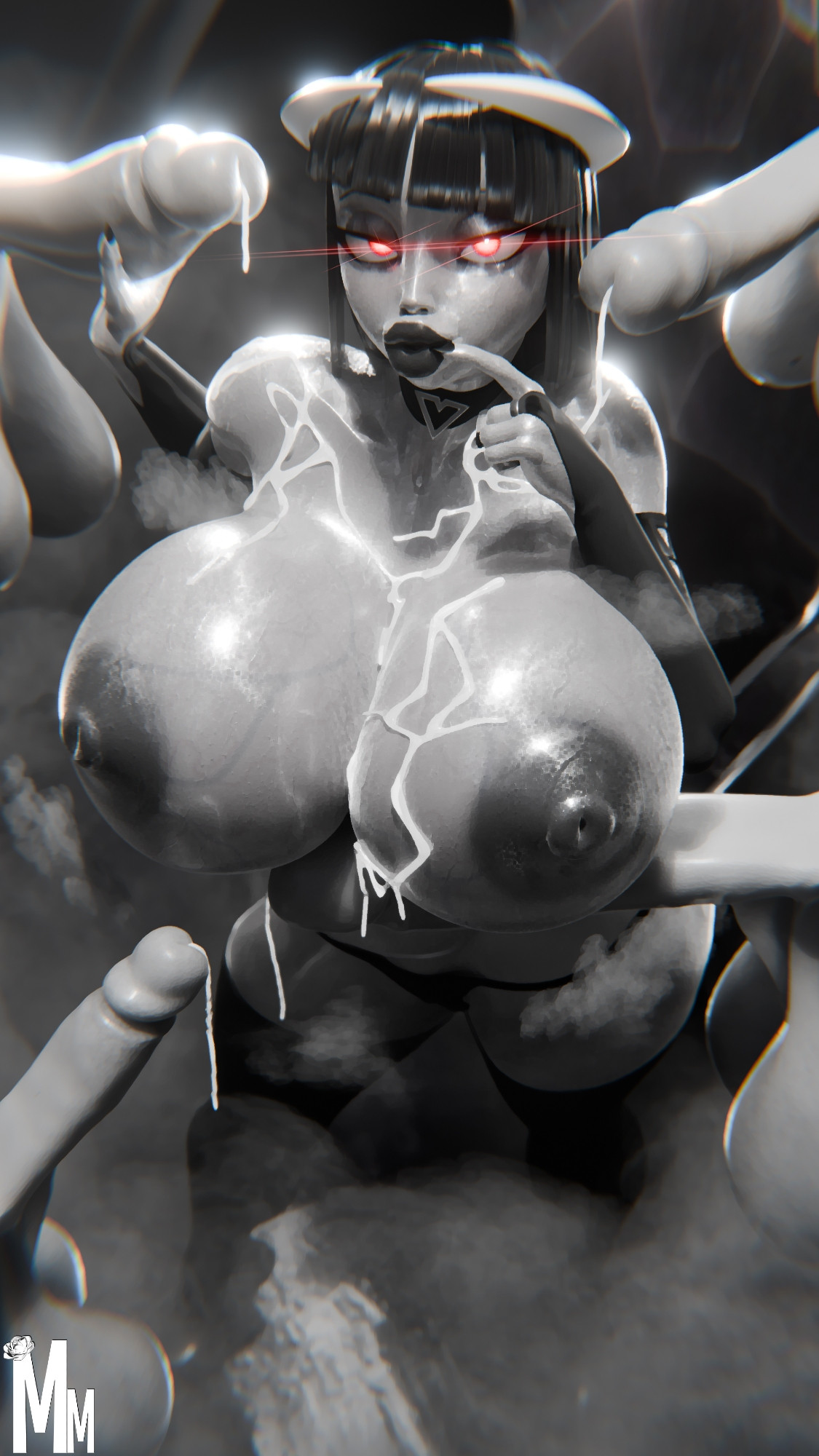 1girls, 3d, big breasts, cum, cum on breasts, cumming, cumshot, demon girl, female, female focus, female only, gigantic breasts, horns, huge breasts, modestmorning, oblivionfall, phalia, scrag boy (model), succubus