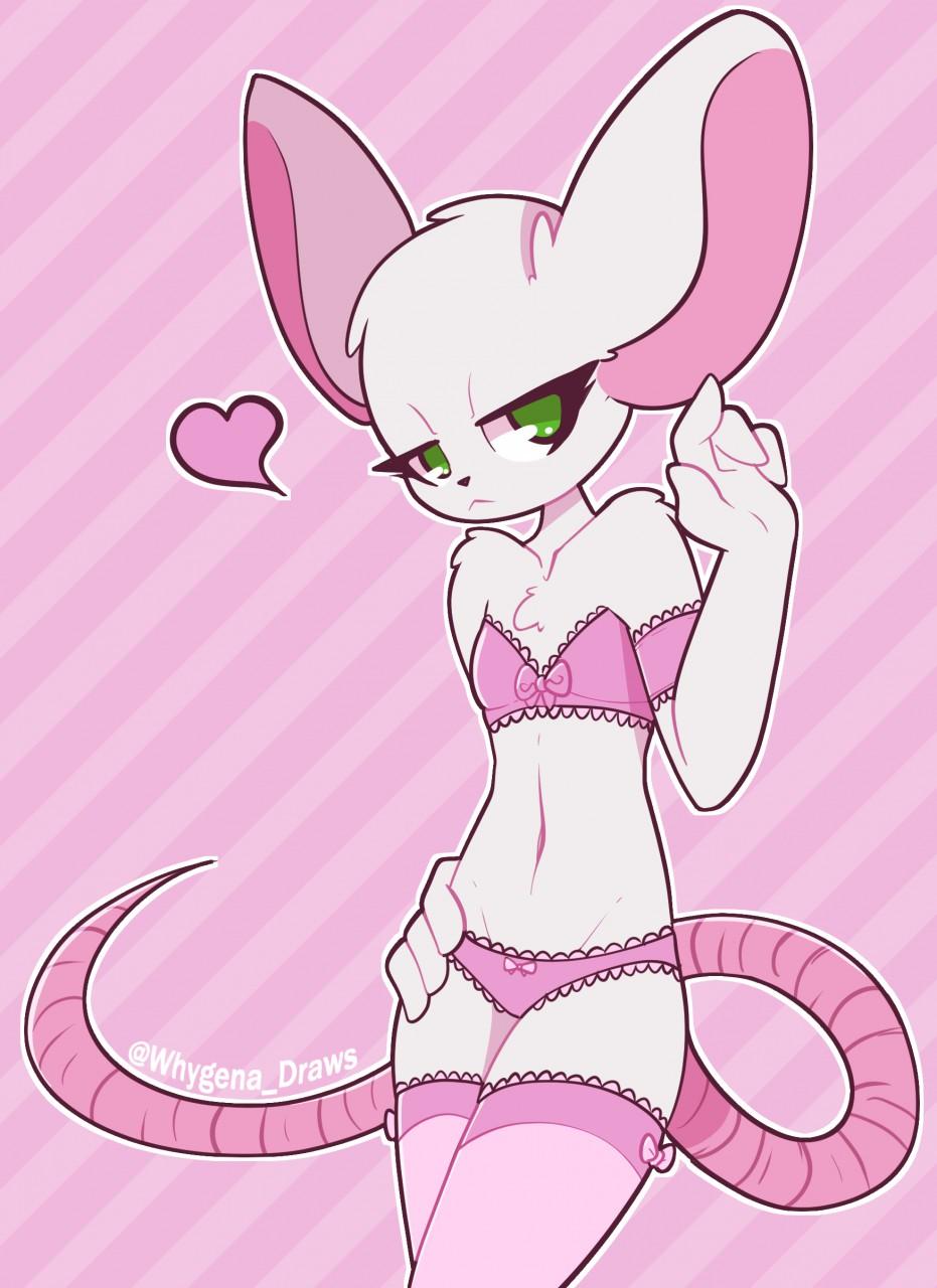 <3 1boy anthro bra crossdressing english_text femboy furry gay girly hand_on_hip hand_up heart lingerie mouse panties pink_background pink_panties rat_tail reggie reggie_(whygena) side_eye simple_background solo striped_background suggestive tail trap white_fur whygena whygena-draws