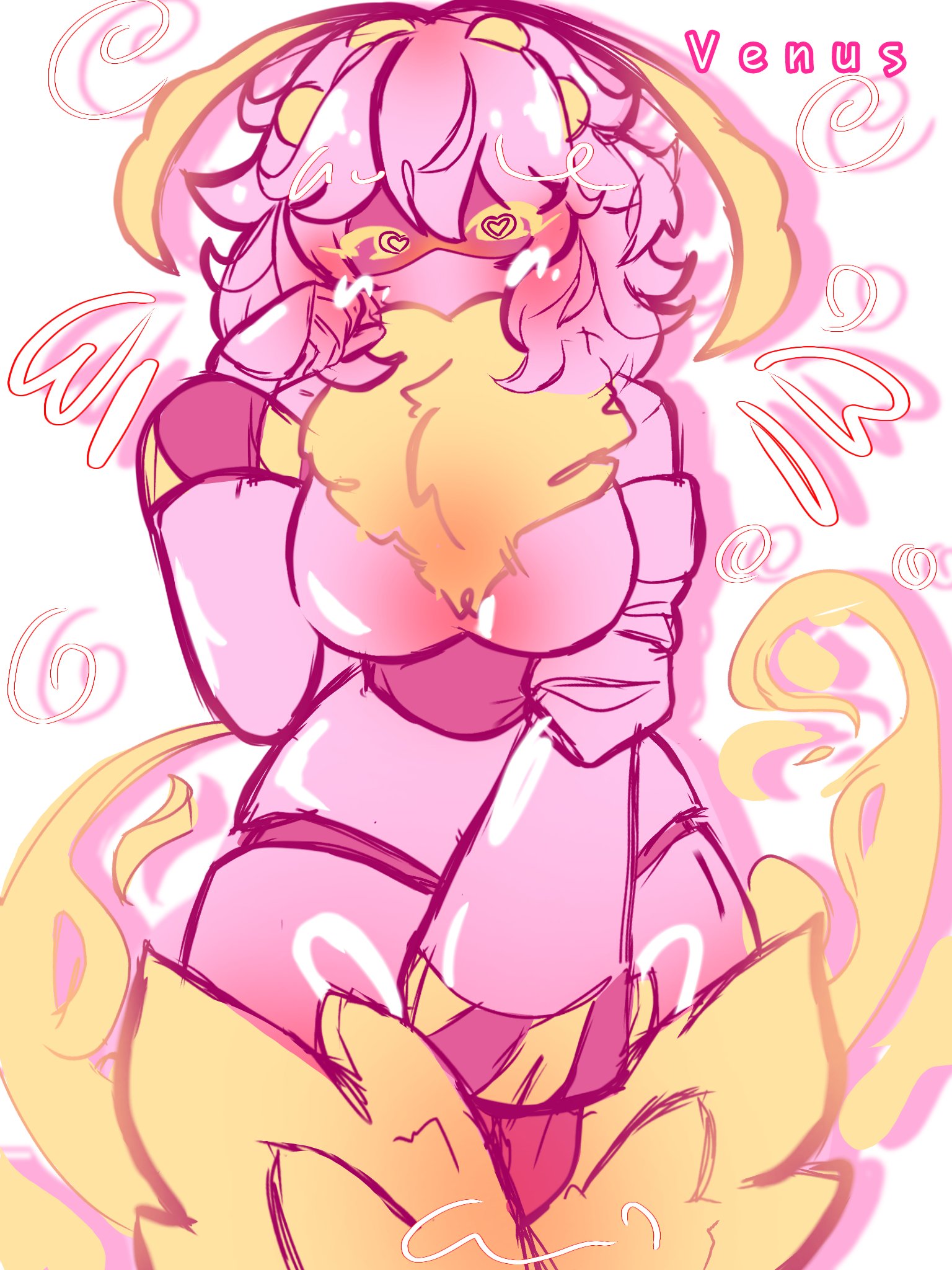 android girl, big breasts, cute, female, female only, fluffy fur, heart-shaped pupils, moth girl, murder drones, pink skin, shy, sxpyyybxerrry, v (murder drones)