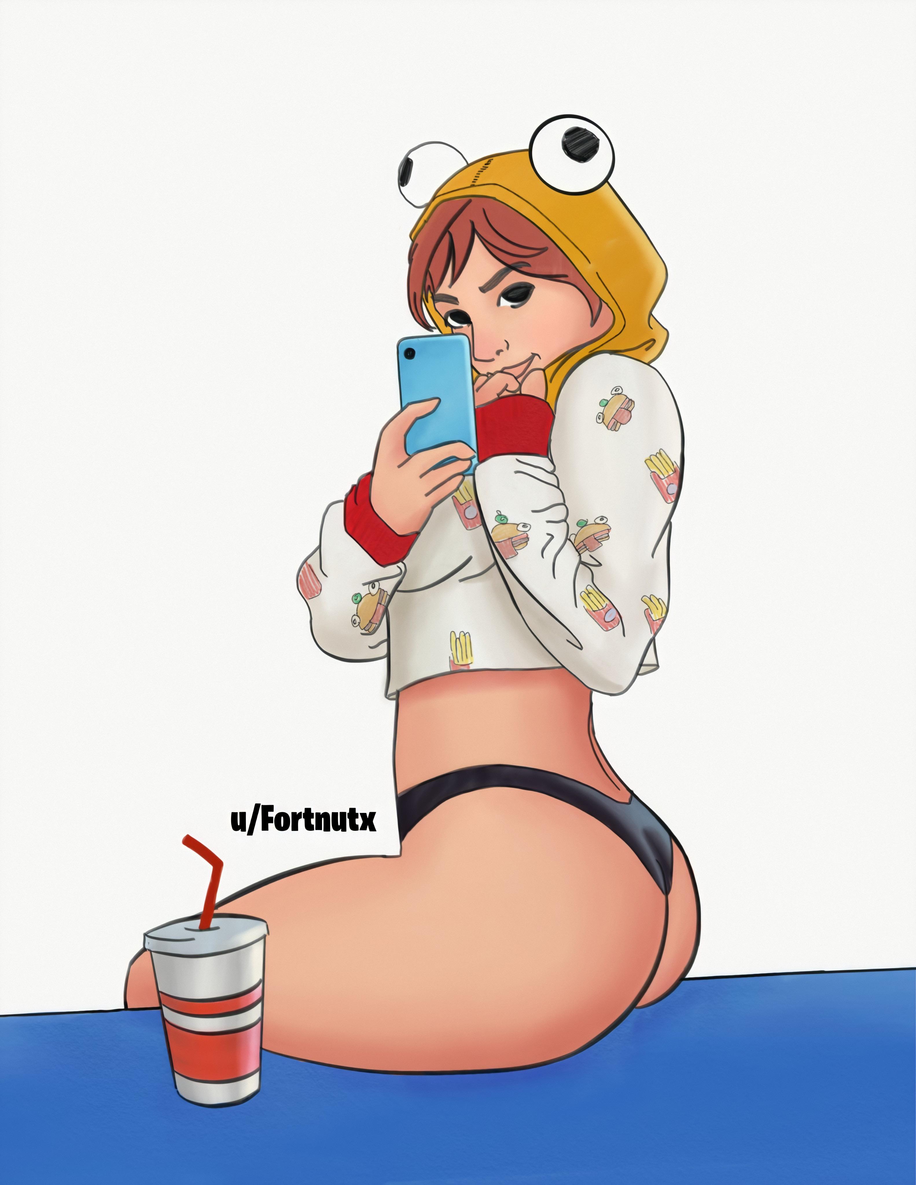 ass, big ass, fortnite, onesie (fortnite), orange hair, smartphone, tagme, underwear